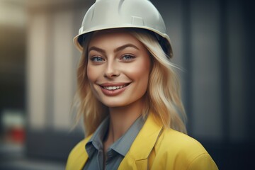 A young smiling professional wearing a safety helmet