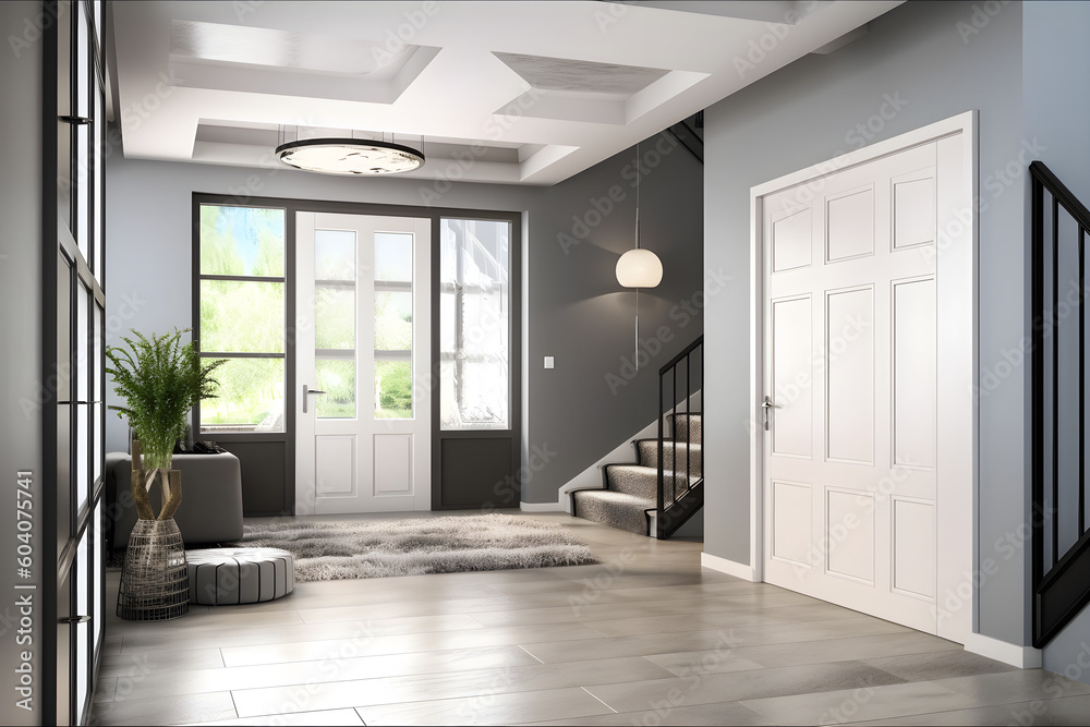 Interior of modern hall 3d rendering Stock Illustration | Adobe Stock