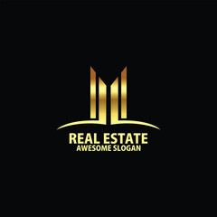 Wall Mural - real estate with letter m logo design luxury line art