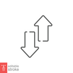 Poster - Down and up arrows icon. Simple outline style. Downward, double, two, arrow, cursor, button concept. Thin line symbol. Vector illustration isolated on white background. Editable stroke EPS 10.