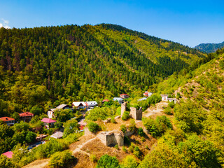 Wall Mural - Gogia Fortress aerial panoramic view, Borjomi