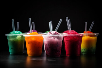 Sticker - Closeup of colorful colored drinks, on a black background