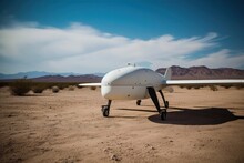 The Drone In The Desert Close-up. Military Weapons. Armament. Exploration Of The Territory