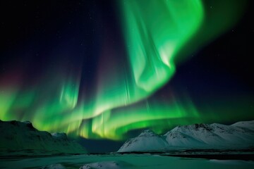 northern lights above the mountains. aurora borealis. night landscape with aurora borealis. the arct