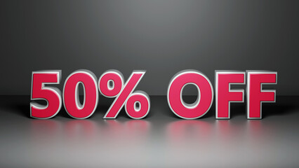 Wall Mural - 50 % off 3d rendering text background for promotion, campaign, offer for business and company