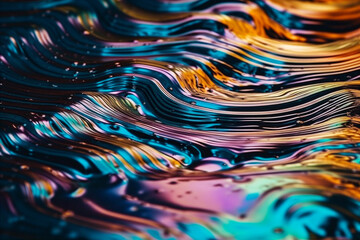  Iridescent liquid metal surface with ripples. Abstract background. Generative AI.