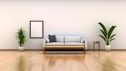 Interior home design. Minimalistic living room decoration. AI generated.