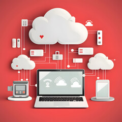 Cloud data storage, database concept illustration. AI generated