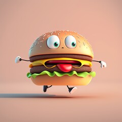 Poster - Cute Cartoon Hamburger Character (Generative AI)