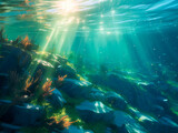 Fototapeta Do akwarium - Ocean sunlight in the water, atmospheric environment, vibrant. Generative Ai Illustration.
