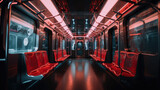 Fototapeta Fototapeta Londyn - Brightly light empty subway car with red seats for presentation, 