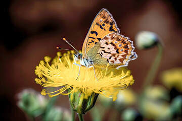 Wall Mural - A colorful butterfly on a yellow flower - Generative AI