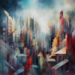 Wall Mural - City image composed of abstract color blocks