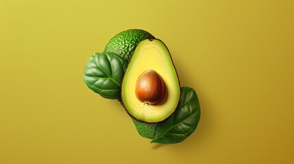 Wall Mural - Avocado with leaf isolated on white background. Generative AI