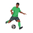 © ivnas - Dark-skinned footballer with the ball is running and dribbling past the opponent at the championship
