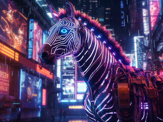 A Cyberpunk Zebra in a Neon City at Night | Generative AI