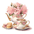 Vintage Tea Time Party Watercolor Clipart, afternoon tea, tea party, Tea Pot, made with generative AI