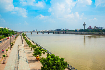 Sticker - Sabarmati riverfront aerial view, Ahmedabad