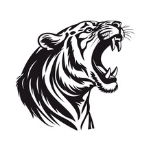 Tiger. Roaring Tiger Logo. Tiger Growling, Grinning Vector Illustration On A White Background. Beautiful, Breathtaking Tiger.