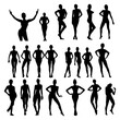 © Козич Денис - Vector illustration. Black silhouette of girls in different poses. Big set.