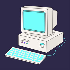Fototapete - Old computer aestethic element. Vintage pc. Vector illustration. Isolated background. Flat style