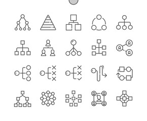 Poster - Hierarchy. Corporate organisation. Teamwork, relations, process. Pixel Perfect Vector Thin Line Icons. Simple Minimal Pictogram