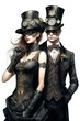 © tilialucida - A man and a woman dressed in steampunk clothing. Generative AI.