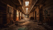 © Stockgiu - Abandoned spooky warehouse, rusty metal, broken windows, horror generated by AI