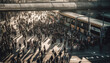 Busy city life, commuters rush through crowds generated by AI