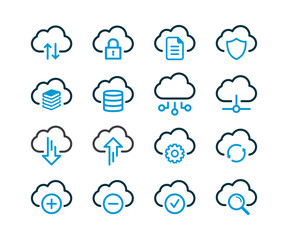 Aufkleber - computer cloud icons set vector. cloud service and technology line icons. cloud network and data vec