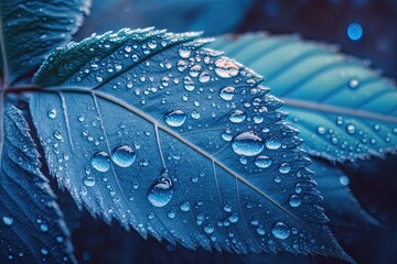 Sticker - fresh green leaf with dew drops. Generative AI