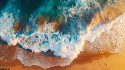 Sticker - Beach with waves aerial photo, generative ai