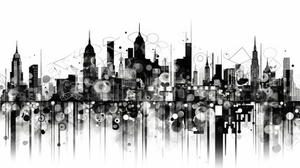  白黒の街の風景イラスト,Generative AI AI画像