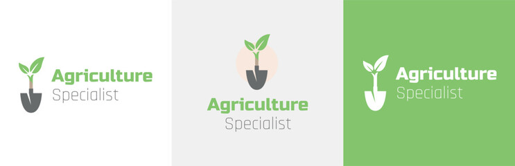 Agriculture specialist logo design set, agronomist modern logotype symbol, cultivation consultant emblem concept, farming expert editable commercial illustration, agronomy branding, brand identity