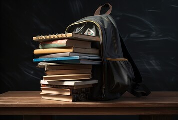 school backpack and textbooks