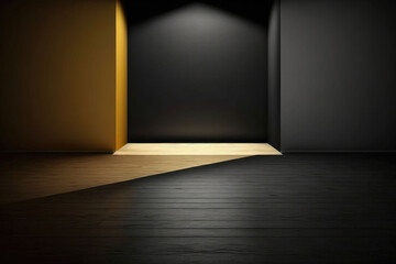 Poster - Dark empty rooms with wooden floors and dramatic lighting, AI generated