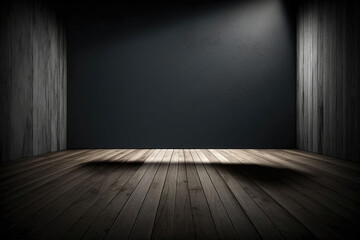 Poster - Dark empty rooms with wooden floors and dramatic lighting, AI generated