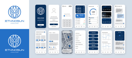 ui ux design template. user interface template for mobile application. blue colors and minimal style