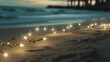 Beach-style background adorned with decorative holiday lights, evoking a coastal charm Generative AI