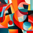 Visually striking abstract composition using vibrant geometric shapes and bold colours.