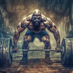 Wall Mural - strong man powerlifting deadlift bodybuilding, masculinity - by generative ai