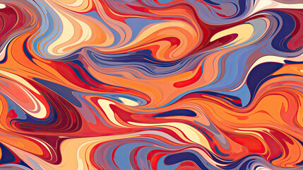 Wall Mural - seamless abstract ebru orange blue marble pattern with lines background - by generative ai