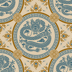 Wall Mural - Seamless pattern happy chinese new year 2024 the dragon zodiac sign with asian elements paper cut style on color background. ( Translation : happy new year 2024 year of the dragon )