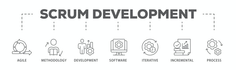 Scrum development banner web icon vector illustration concept with icon of agile, methodology, development, software, iterative, incremental and process
