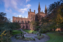 Chester Cathedral From The Remembrance Garden In Autumn, Chester, Cheshire, England, United Kingdom