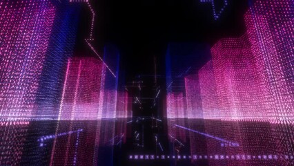 Poster - Data center, binary and code, database with cyber and global network, digital transformation and tech. Coding, software and technology abstract with 3D rendering, connectivity and programming server
