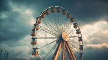 Ferris Wheel On Cloudy Sky Background. Generative Ai