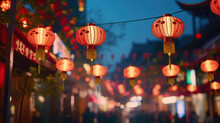 Chinese New Year Lanterns In China Town. Generative Ai