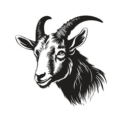 Wall Mural - goat, vintage logo line art concept black and white color, hand drawn illustration