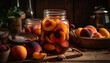 Rustic peach preserves in a jar, perfect for autumn snacking generated by AI
